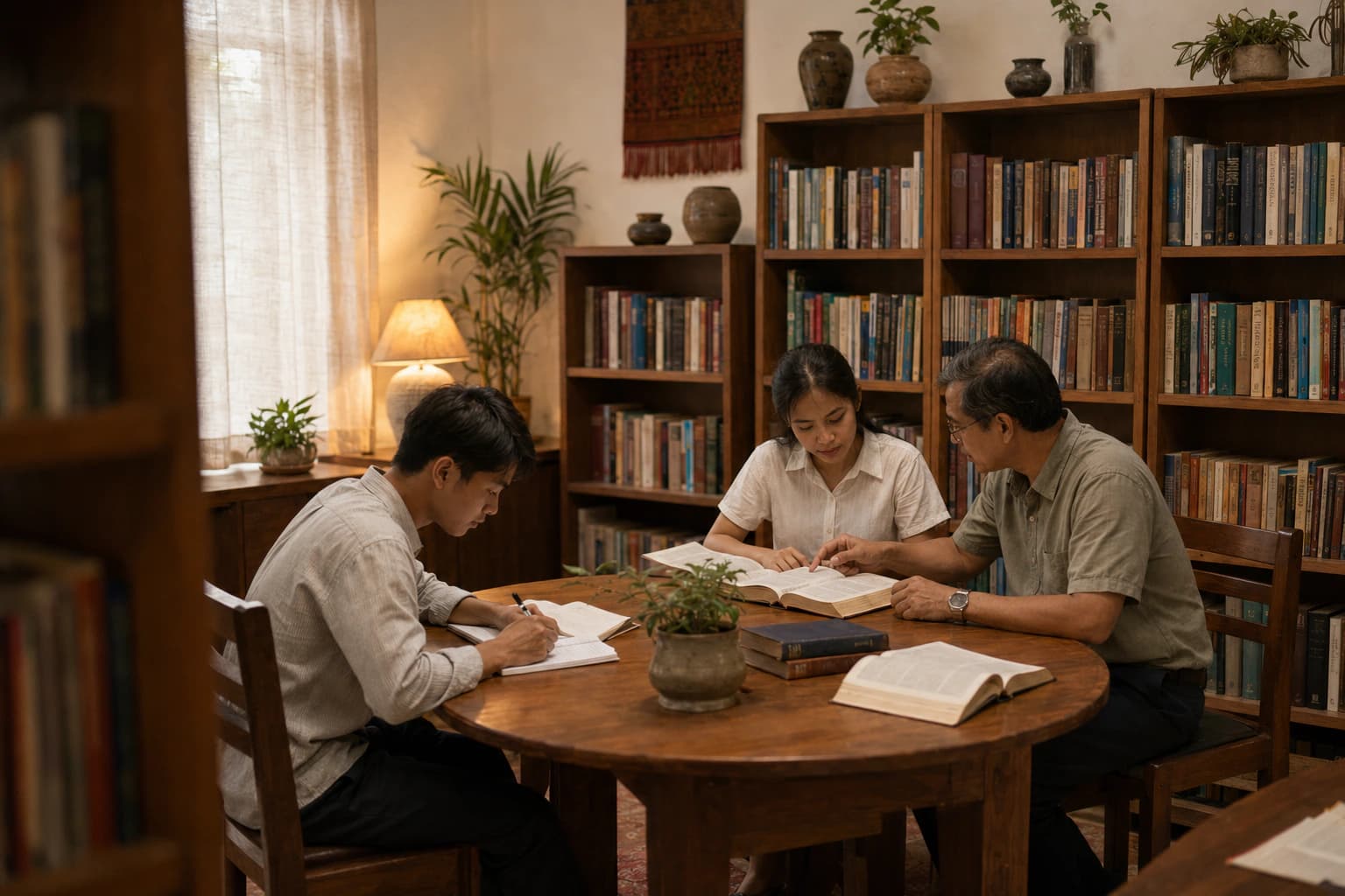 Students reading in the center library